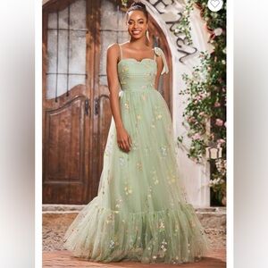 Green Floral Tulle Long Gown size 16